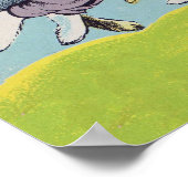 ハッピーイースターパステルランニングウサギ ポスター (角)