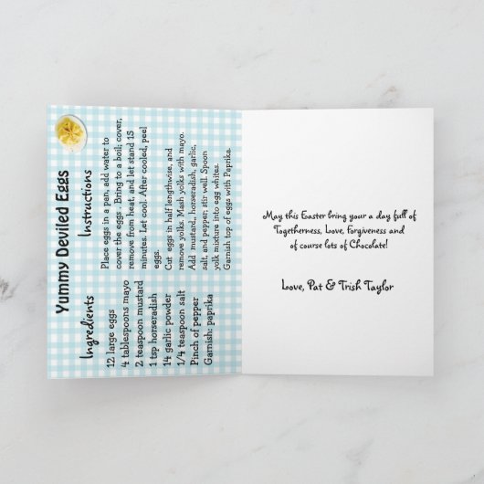 ハッピーイースターパーソナライズされたとデビルエッグレシピ カード (内部)