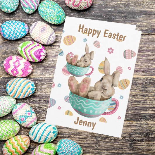 ハッピーイースターパーソナライズされたバニーシーズインティーカップス シーズンカード