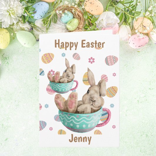 ハッピーイースターパーソナライズされたバニーシーズインティーカップス シーズンカード