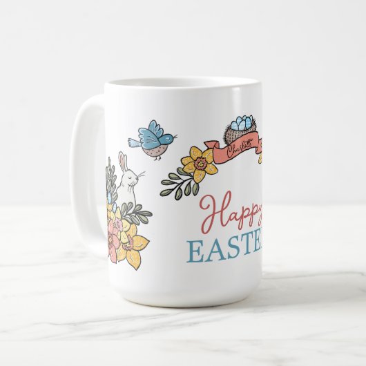 ハッピーイースターパーソナライズされた名 コーヒーマグカップ (正面左)