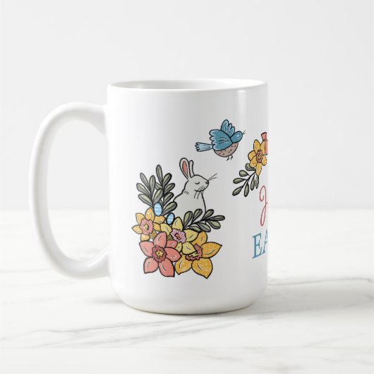 ハッピーイースターパーソナライズされた名 コーヒーマグカップ (左)