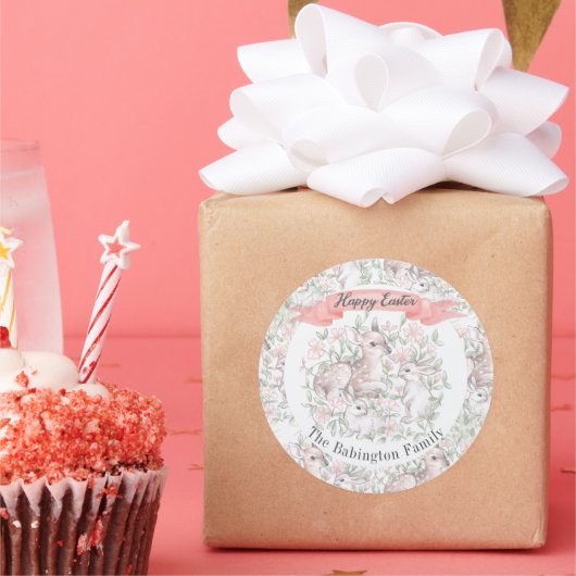 ハッピーイースターパーソナライズされた春ディアバニー ラウンドシール (パーティー)