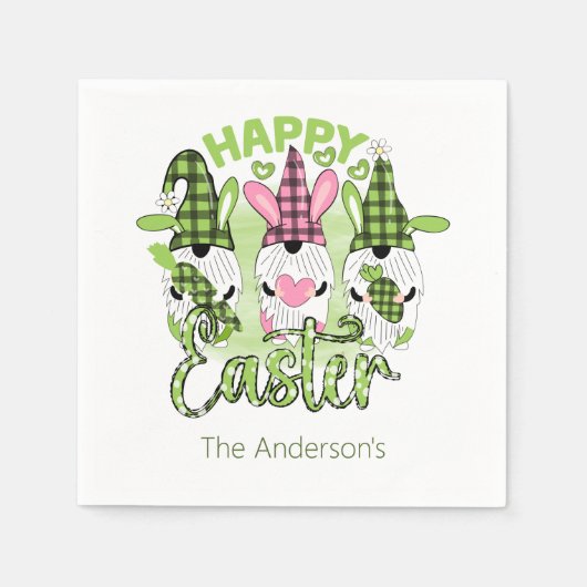 ハッピーイースターパーソナライズされた格言ピンクグリーンパーティー スタンダードカクテルナプキン (正面)