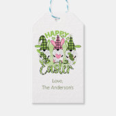 ハッピーイースターパーソナライズされた格言ピンクグリーン ギフトタグ (正面)