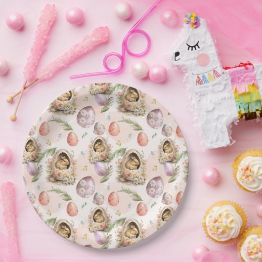 ハッピーイースターパーティーバニーお祝いピンク ペーパープレート (パーティー)