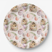 ハッピーイースターパーティーバニーお祝いピンク ペーパープレート (正面)