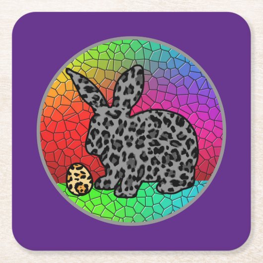 ハッピーイースターヒョウ柄バニーウサギと卵T スクエアペーパーコースター (正面)
