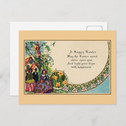 ハッピーイースタービクトリアン,人,教会,聖句 シーズンポストカード (正面/裏面)