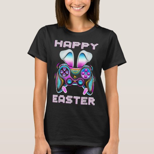 ハッピーイースタービデオゲーム制御おもしろいゲーマーボーイ Tシャツ (正面)