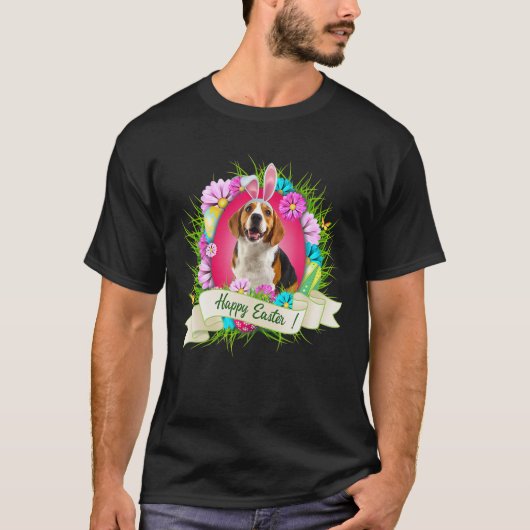 ハッピーイースタービーグルのバニー耳カッコいい卵 Tシャツ (正面)