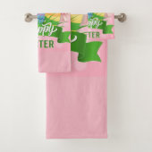 ハッピーイースターピンクの花と卵 バスタオルセット (インサイチュ)