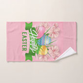 ハッピーイースターピンクの花と卵 バスタオルセット (ハンドタオル)