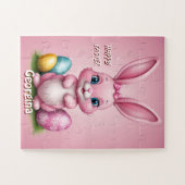 ハッピーイースターピンクイースターバニーパーソナライズされた ジグソーパズル (横)
