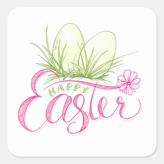 ハッピーイースターピンクグリーン卵 スクエアシール (正面)
