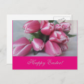ハッピーイースターピンクチューリップフラワーブーケカード シーズンポストカード (正面/裏面)