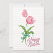 ハッピーイースターピンクチューリップフラワーボウストライプ春 シーズンカード (正面)
