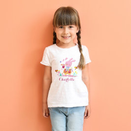 ハッピーイースターピンクバニーガーデンパーソナライズされたキッズ Tシャツ