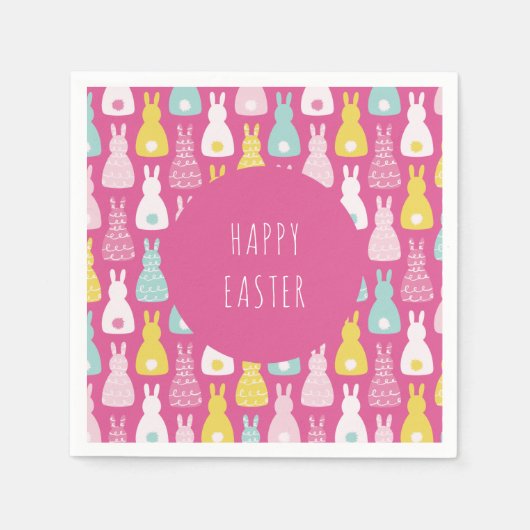 ハッピーイースターピンクバニーラビット スタンダードカクテルナプキン (正面)