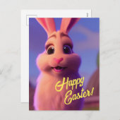 ハッピーイースターピンクバニー葉書 シーズンポストカード (正面/裏面)