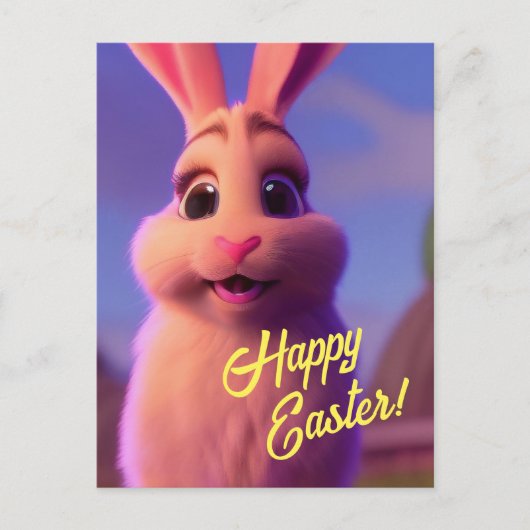 ハッピーイースターピンクバニー葉書 シーズンポストカード (正面)