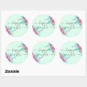 ハッピーイースターピンクフローラ水カラーミントスクリプト ラウンドシール (シート)