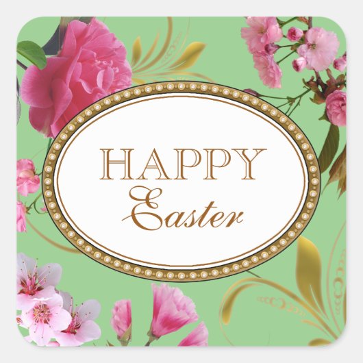 ハッピーイースターピンク スクエアシール (正面)