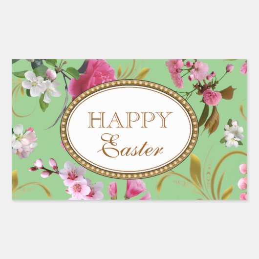 ハッピーイースターピンク 長方形シール (正面)