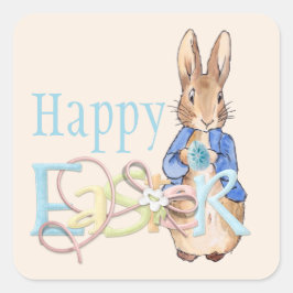 ハッピーイースターピーターザイースターバニーウサギ スクエアシール