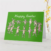 ハッピーイースターファブリックフォントバンニー踊り印刷可能 カード (黄色い花)