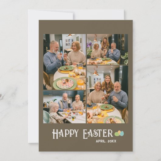 ハッピーイースターファミリー4フォトホリデーカード シーズンカード (正面)