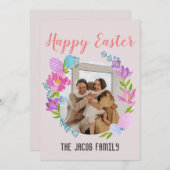 ハッピーイースターファミリー，イースターバニー家族1枚の写真 シーズンカード (正面/裏面)