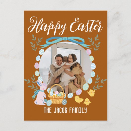 ハッピーイースターファミリー，イースターバニー家族1枚の写真 シーズンポストカード (正面)