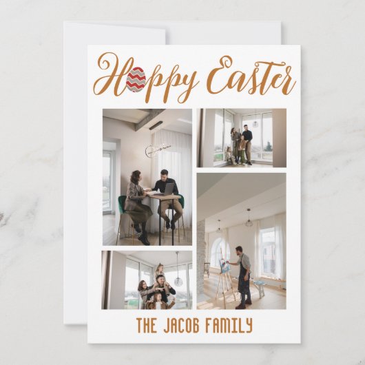 ハッピーイースターファミリー、イースター4枚の写真コラージュ シーズンカード (正面)