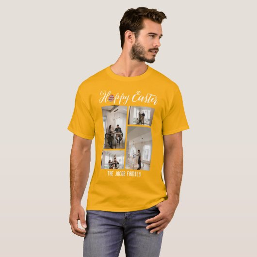 ハッピーイースターファミリー、イースター4枚の写真コラージュ Tシャツ (正面フル)