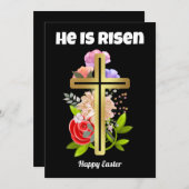 ハッピーイースターファミリー、フローラ、クロスクリスチャン シーズンカード (正面/裏面)