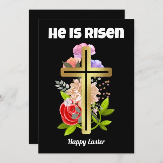 ハッピーイースターファミリー、フローラ、クロスクリスチャン シーズンカード (正面/裏面)