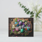 ハッピーイースターフェスティバル装飾卵コラージュ ポストカード (スタンド正面)