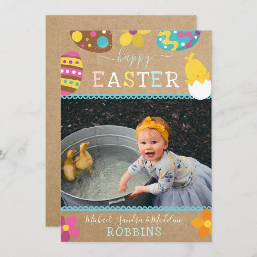 ハッピーイースターフォトファミリーかわいい シーズンカード (正面/裏面)