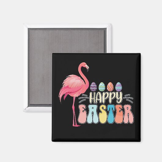 ハッピーイースターフラミンゴバニーエッグバスケット マグネット (正面/裏面)