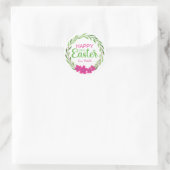 ハッピーイースターフラワースタンプ（ピンク緑） ラウンドシール (バッグ)