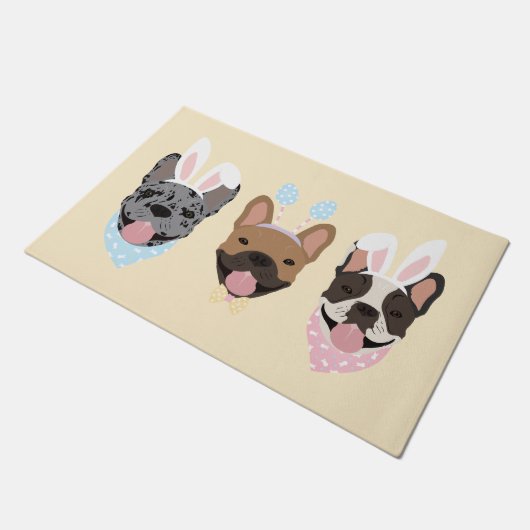 ハッピーイースターフランスのブルドッグ ドアマット (アングル)