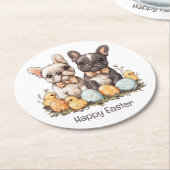 ハッピーイースターフランスのブルドッグ ラウンドペーパーコースター (アングル)