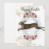 ハッピーイースターフランスの、バニー・ラビット、ヴィンテージ、シャビー シーズンカード (正面/裏面)