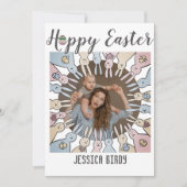 ハッピーイースターフレンド、イースターバニーのママ&ベビー写真 シーズンカード (正面)