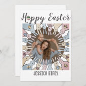 ハッピーイースターフレンド、イースターバニーのママ&ベビー写真 シーズンカード (正面/裏面)