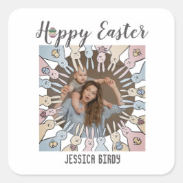 ハッピーイースターフレンド、イースターバニーのママ&ベビー写真 スクエアシール