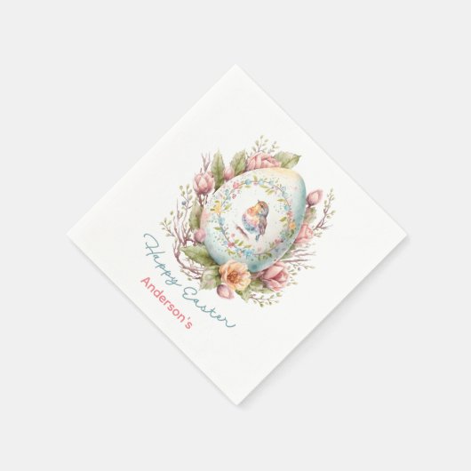 ハッピーイースターフローライースターエッグパーソナライズされたナプキン スタンダードカクテルナプキン (角)