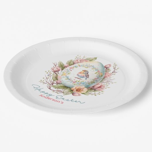 ハッピーイースターフローライースターエッグパーソナライズされた紙 ペーパープレート (アングル)