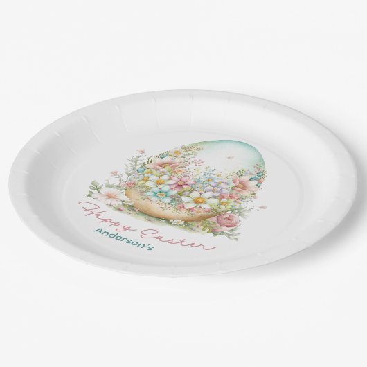 ハッピーイースターフローライースター卵パーソナライズされた名 ペーパープレート (アングル)